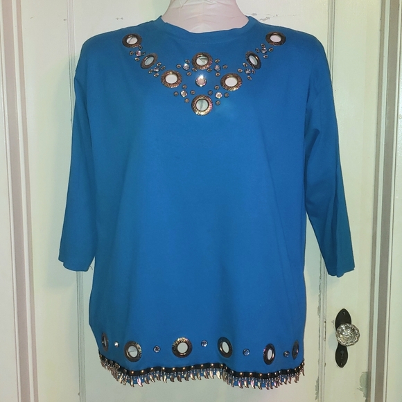 CH turquoise Southwestern 3/4 sleeve shirt 2X - Picture 1 of 6